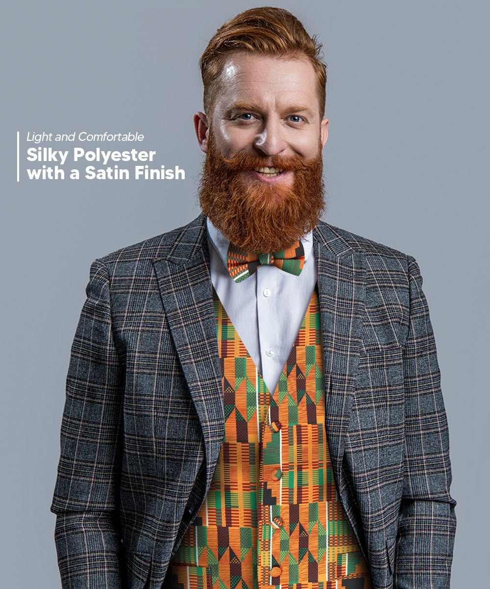 Vittorio Farina Men's Kente Satin Vest and Bow Tie Set - Kente 3 - Vest Set - Vittorio Farina