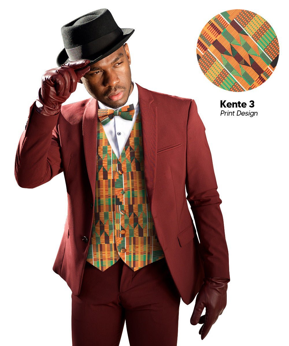 Vittorio Farina Men's Kente Satin Vest and Bow Tie Set - Kente 3 - Vest Set - Vittorio Farina