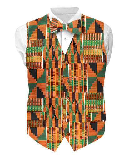 Vittorio Farina Men's Kente Satin Vest and Bow Tie Set - Kente 3 - Vest Set - Vittorio Farina