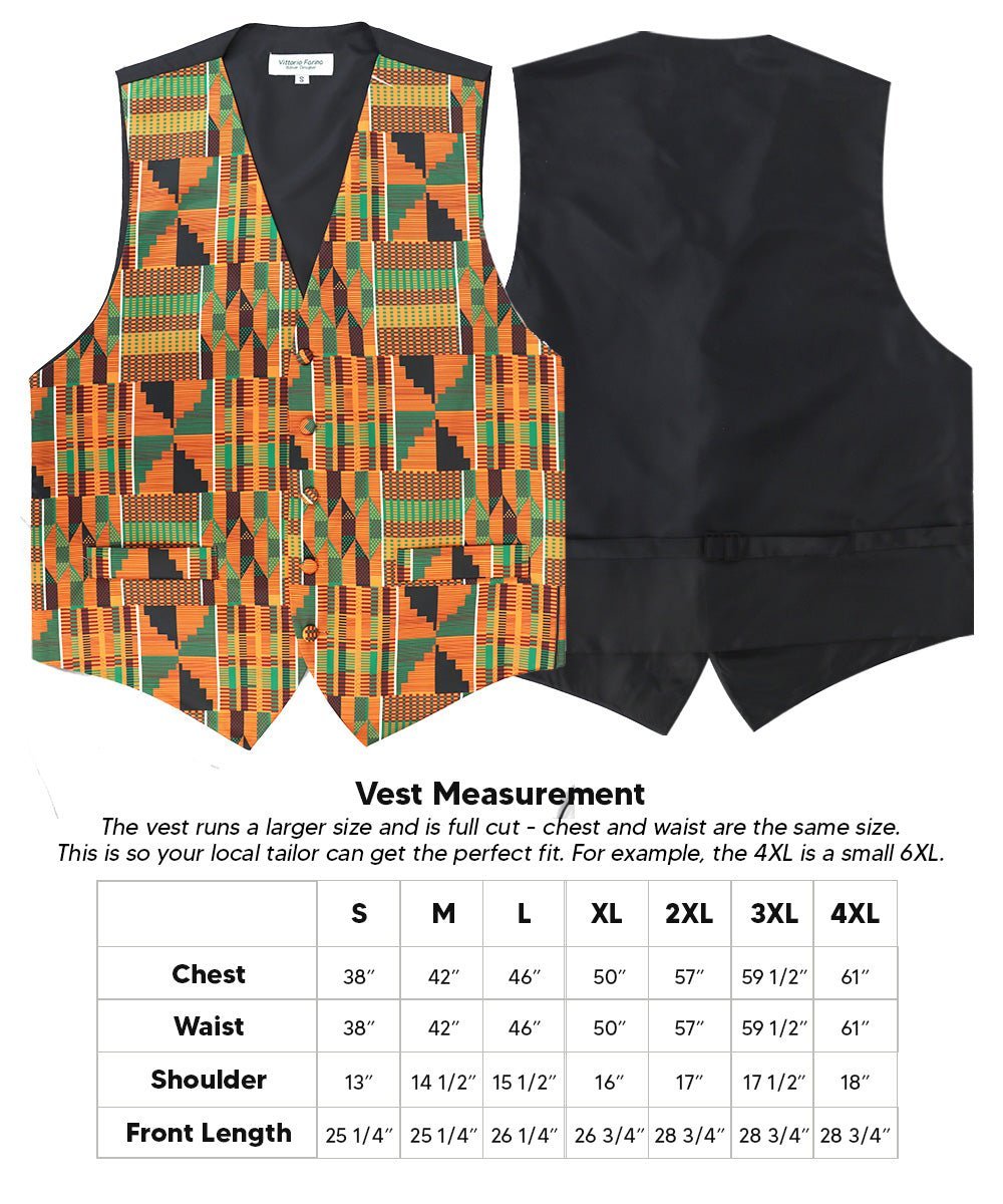 Vittorio Farina Men's Kente Satin Vest and Bow Tie Set - Kente 3 - Vest Set - Vittorio Farina