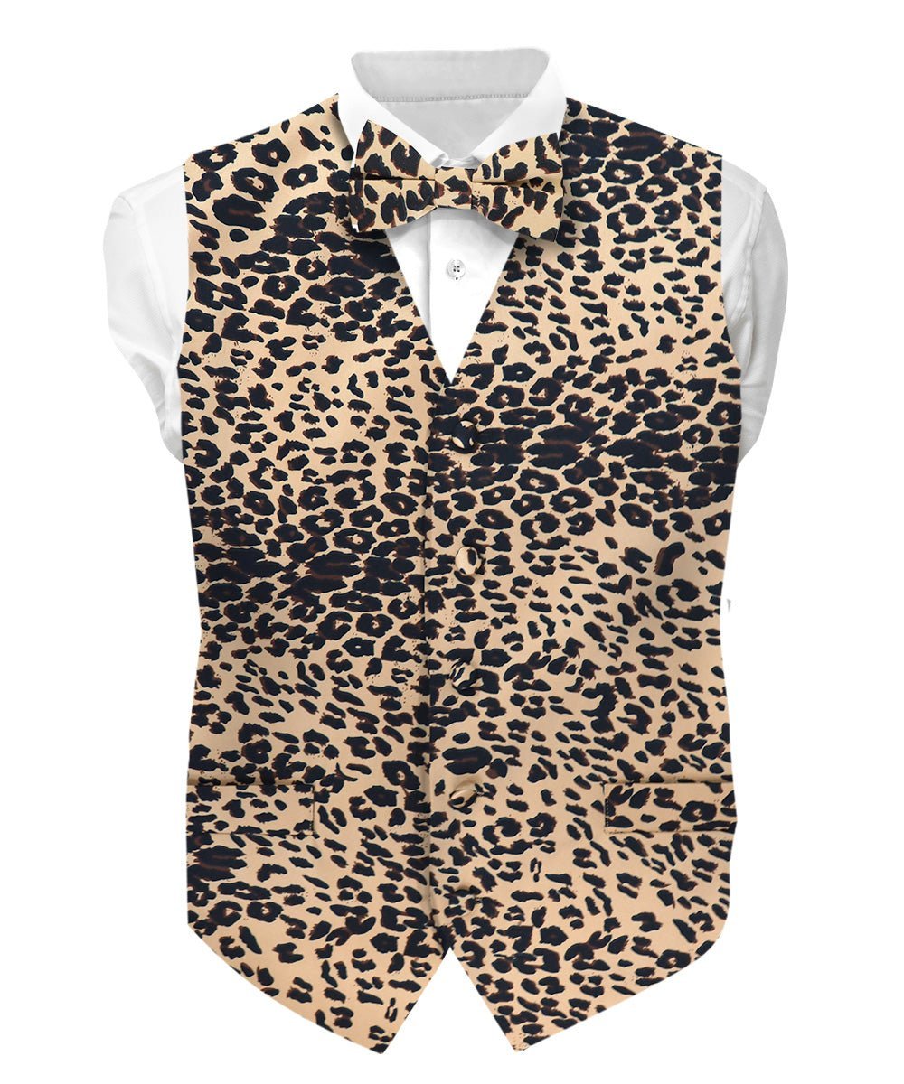 Vittorio Farina Men's Kente Satin Vest and Bow Tie Set - Leopard - Vest Set - Vittorio Farina