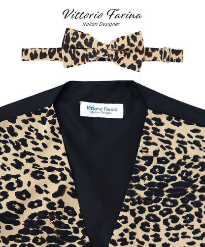 Vittorio Farina Men's Kente Satin Vest and Bow Tie Set - Leopard - Vest Set - Vittorio Farina