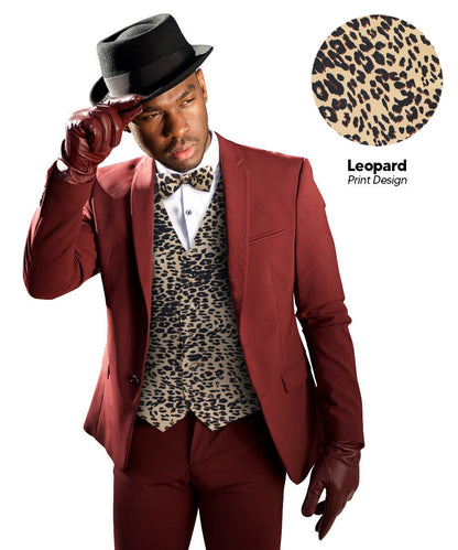 Vittorio Farina Men's Kente Satin Vest and Bow Tie Set - Leopard - Vest Set - Vittorio Farina