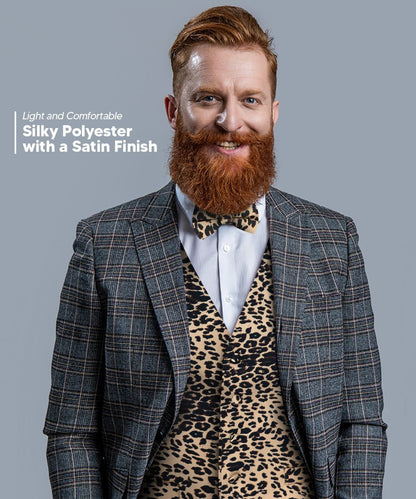 Vittorio Farina Men's Kente Satin Vest and Bow Tie Set - Leopard - Vest Set - Vittorio Farina
