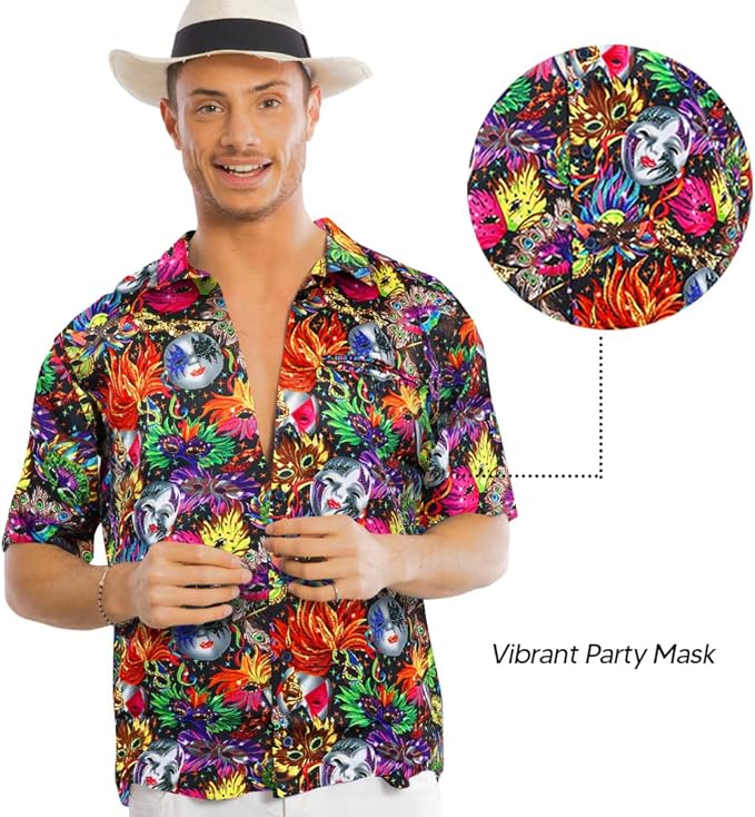Vittorio Farina Men's Mardi Gras Button Down Collar Shirt - S - Shirt - Vittorio Farina