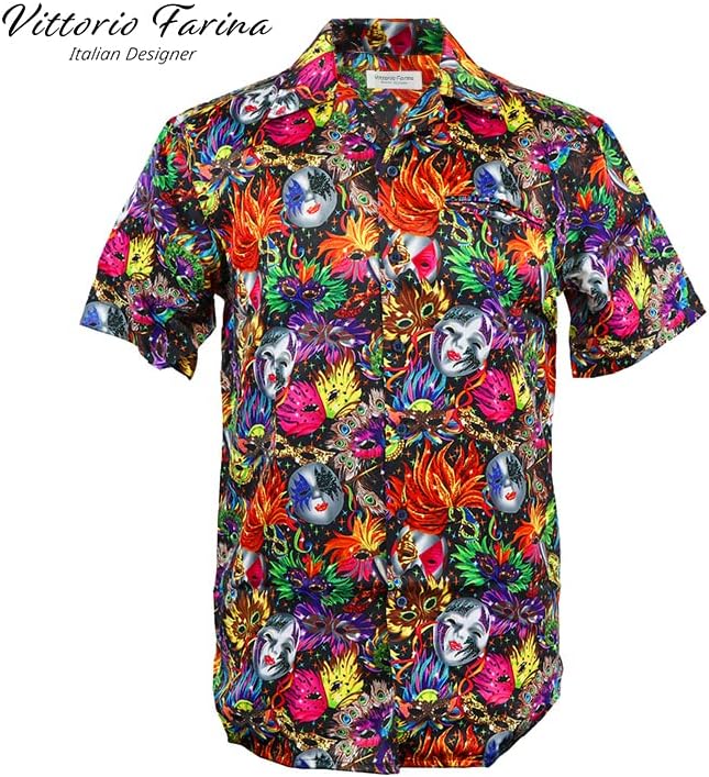 Vittorio Farina Men's Mardi Gras Button Down Collar Shirt - S - Shirt - Vittorio Farina