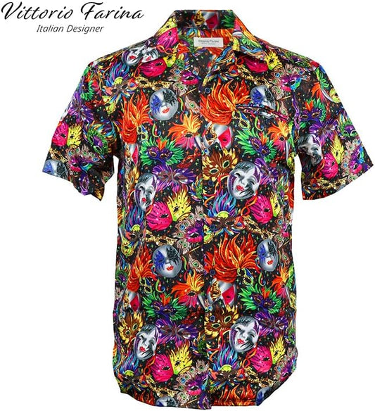 Vittorio Farina Men's Mardi Gras Button Down Collar Shirt - S - Shirt - Vittorio Farina
