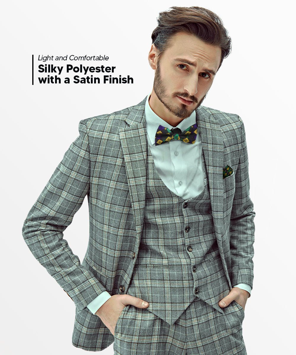 Vittorio Farina Men's Mardi Gras Satin Bow Tie & Pocket Square in Gift Box - Mardi 2: Metallic Harlequin - Bow Tie & Pocket Square - Vittorio Farina