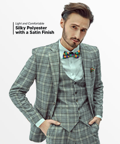 Vittorio Farina Men's Mardi Gras Satin Bow Tie & Pocket Square in Gift Box - Mardi Original: Vibrant Party Mask - Bow Tie & Pocket Square - Vittorio Farina