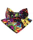 Vittorio Farina Men's Mardi Gras Satin Bow Tie & Pocket Square in Gift Box - Mardi Original: Vibrant Party Mask - Bow Tie & Pocket Square - Vittorio Farina