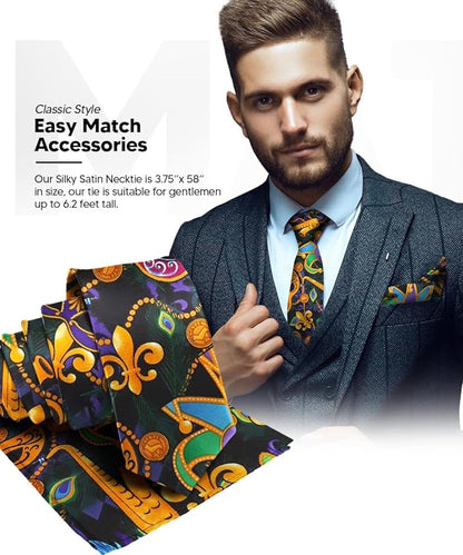 Vittorio Farina Men's Mardi Gras Satin Necktie and Pocket Square - Mardi Original: Vibrant Party Mask - Necktie & Pocket Square - Vittorio Farina