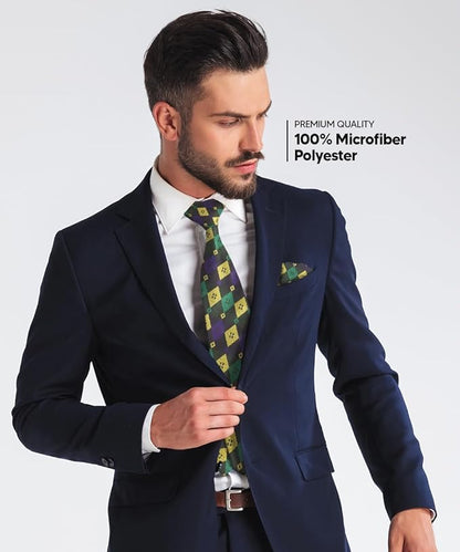 Vittorio Farina Men's Mardi Gras Satin Necktie and Pocket Square - Mardi 2: Metallic Harlequin - Necktie & Pocket Square - Vittorio Farina