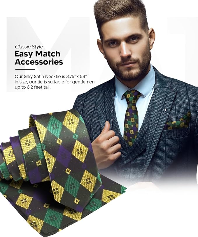 Vittorio Farina Men's Mardi Gras Satin Necktie and Pocket Square - Mardi Original: Vibrant Party Mask - Necktie & Pocket Square - Vittorio Farina