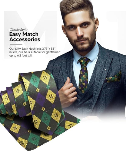 Vittorio Farina Men's Mardi Gras Satin Necktie and Pocket Square - Mardi Original: Vibrant Party Mask - Necktie & Pocket Square - Vittorio Farina