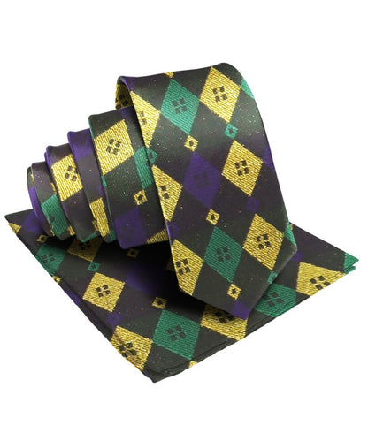Vittorio Farina Men's Mardi Gras Satin Necktie and Pocket Square - Mardi 2: Metallic Harlequin - Necktie & Pocket Square - Vittorio Farina