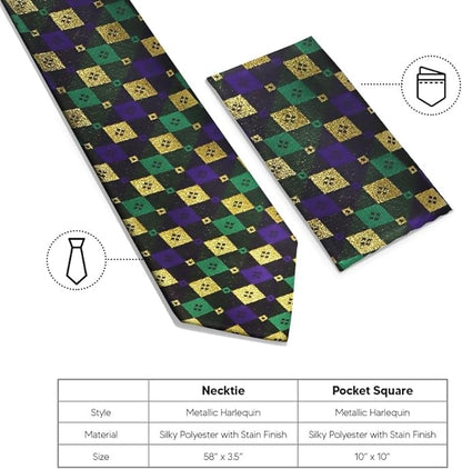 Vittorio Farina Men's Mardi Gras Satin Necktie and Pocket Square - Mardi Original: Vibrant Party Mask - Necktie & Pocket Square - Vittorio Farina