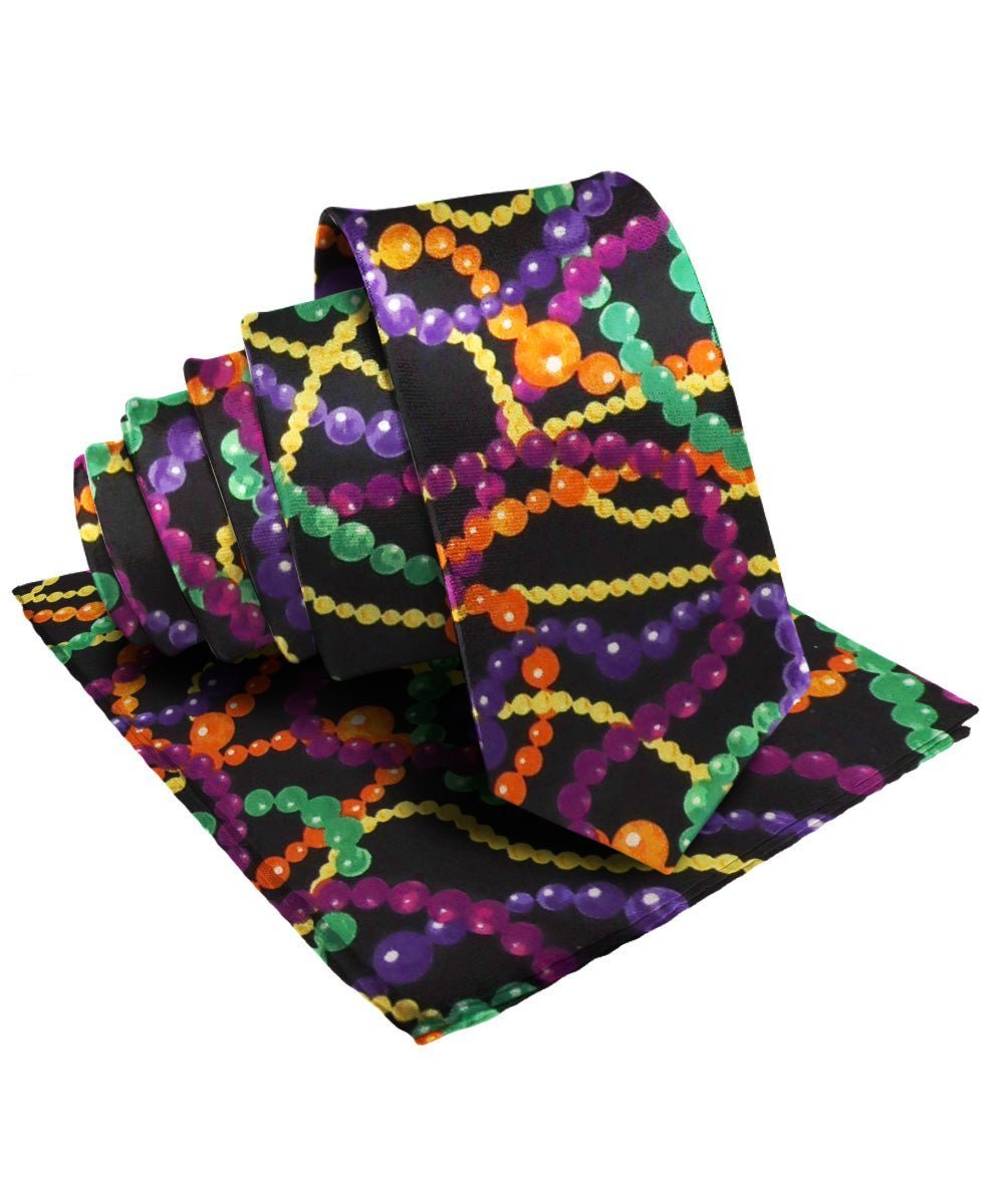 Vittorio Farina Men's Mardi Gras Satin Necktie and Pocket Square - Mardi 4: Vibrant Colorful Bead - Necktie & Pocket Square - Vittorio Farina