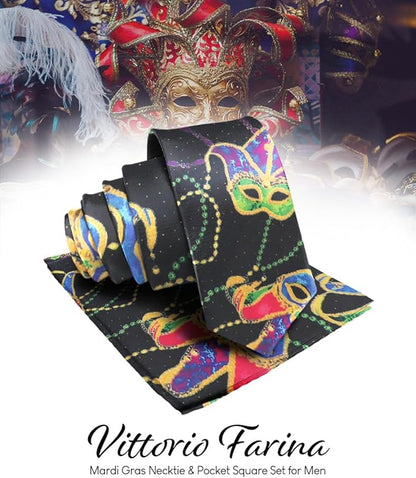 Vittorio Farina Men's Mardi Gras Satin Necktie and Pocket Square - Mardi 2: Metallic Harlequin - Necktie & Pocket Square - Vittorio Farina