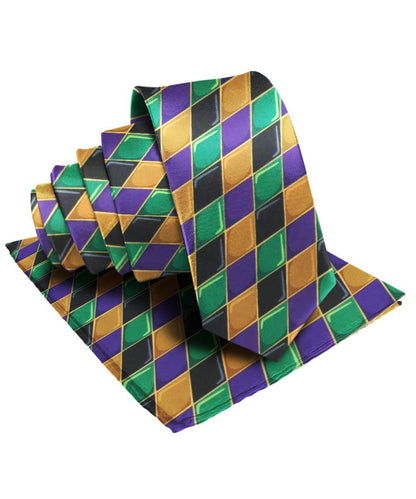 Vittorio Farina Men's Mardi Gras Satin Necktie and Pocket Square - Mardi 6: Harlequin - Necktie & Pocket Square - Vittorio Farina