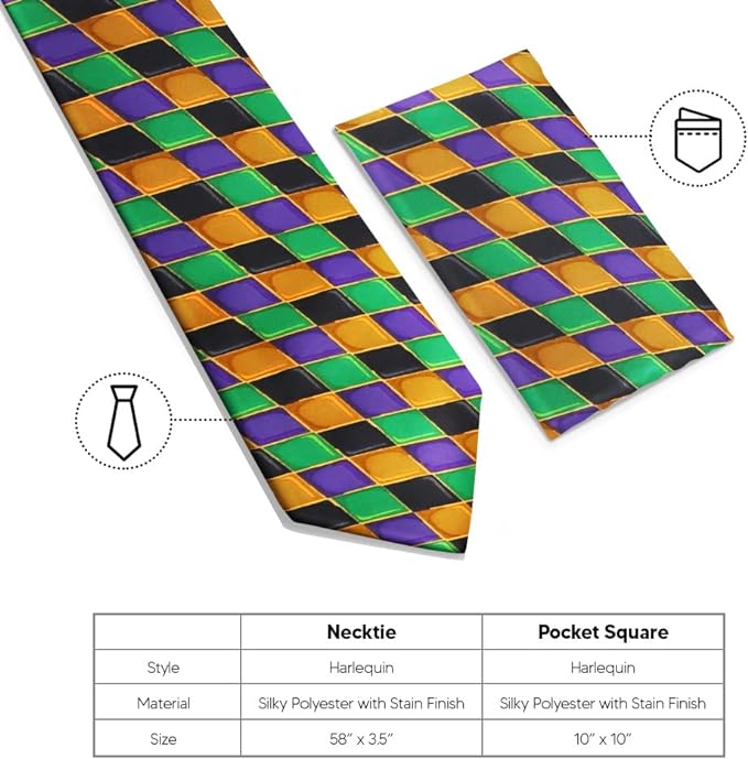 Vittorio Farina Men's Mardi Gras Satin Necktie and Pocket Square - Mardi 6: Harlequin - Necktie & Pocket Square - Vittorio Farina