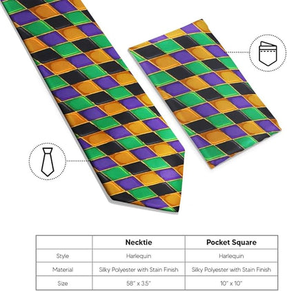 Vittorio Farina Men's Mardi Gras Satin Necktie and Pocket Square - Mardi 6: Harlequin - Necktie & Pocket Square - Vittorio Farina