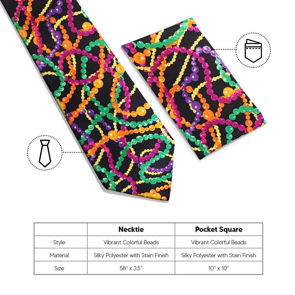 Vittorio Farina Men's Mardi Gras Satin Necktie and Pocket Square - Mardi 8: Vibrant Colorful Celebration - Necktie & Pocket Square - Vittorio Farina