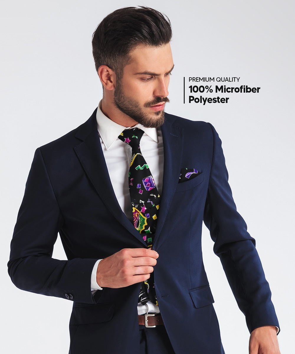 Vittorio Farina Men's Mardi Gras Satin Necktie and Pocket Square - Mardi 8: Vibrant Colorful Celebration - Necktie & Pocket Square - Vittorio Farina