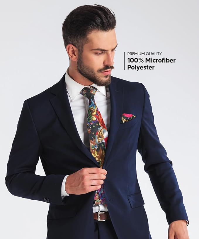 Vittorio Farina Men's Mardi Gras Satin Necktie and Pocket Square - Mardi Original: Vibrant Party Mask - Necktie & Pocket Square - Vittorio Farina