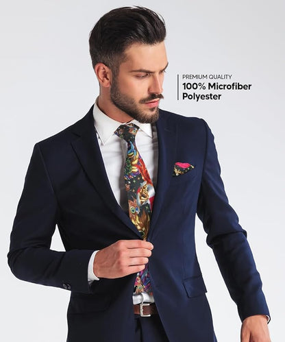 Vittorio Farina Men's Mardi Gras Satin Necktie and Pocket Square - Mardi Original: Vibrant Party Mask - Necktie & Pocket Square - Vittorio Farina