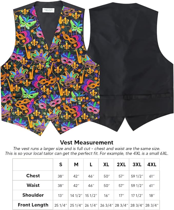 Vittorio Farina Men's Mardi Gras Satin Vest and Bow Tie Set - Mardi 1: Vibrant Masquerade Mask - Vest Set - Vittorio Farina