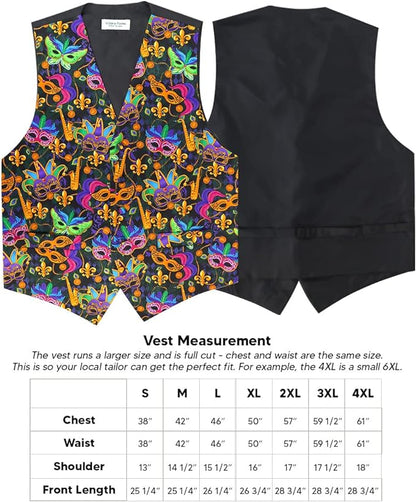 Vittorio Farina Men's Mardi Gras Satin Vest and Bow Tie Set - Mardi 1: Vibrant Masquerade Mask - Vest Set - Vittorio Farina