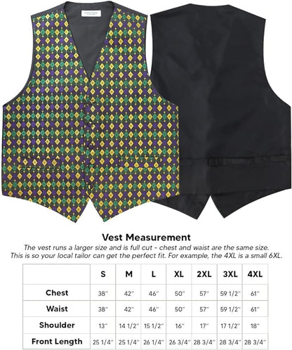 Vittorio Farina Men's Mardi Gras Satin Vest and Bow Tie Set - Mardi 1: Vibrant Masquerade Mask - Vest Set - Vittorio Farina