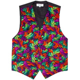 Vittorio Farina Men's Mardi Gras Satin Vest and Bow Tie Set - Mardi 3: Vibrant Feather - Vest Set - Vittorio Farina