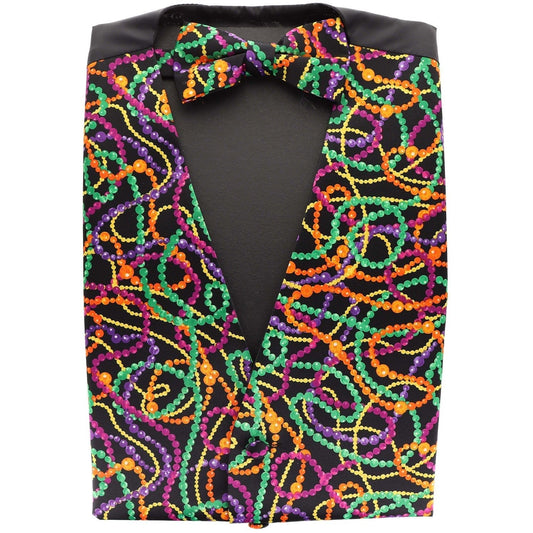 Vittorio Farina Men's Mardi Gras Satin Vest and Bow Tie Set - Mardi 4: Vibrant Colorful Bead - Vest Set - Vittorio Farina