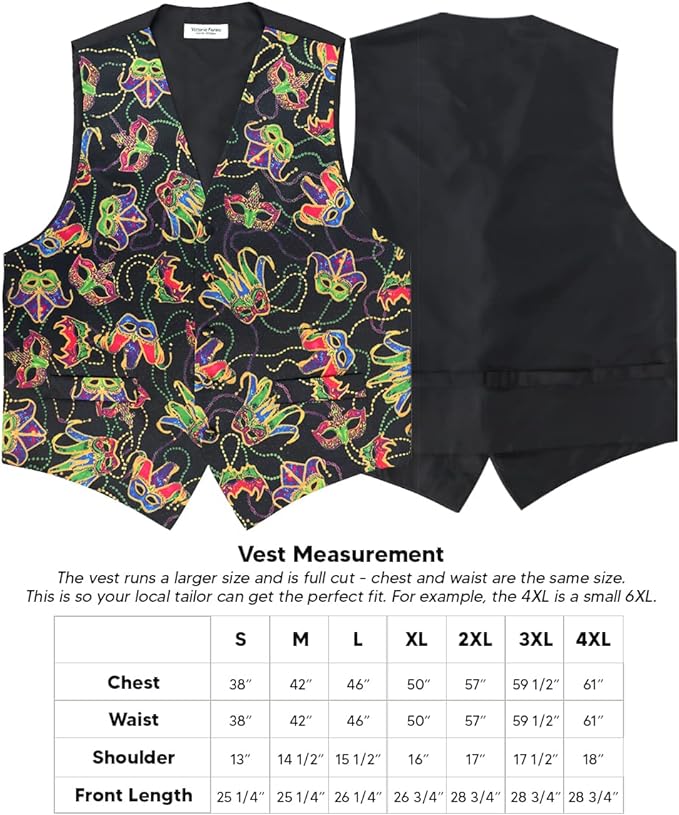 Vittorio Farina Men's Mardi Gras Satin Vest and Bow Tie Set - Mardi 1: Vibrant Masquerade Mask - Vest Set - Vittorio Farina