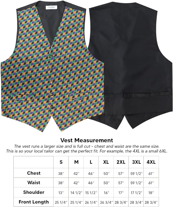 Vittorio Farina Men's Mardi Gras Satin Vest and Bow Tie Set - Mardi 5: Colorful Black Mask - Vest Set - Vittorio Farina