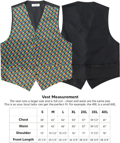 Vittorio Farina Men's Mardi Gras Satin Vest and Bow Tie Set - Mardi 5: Colorful Black Mask - Vest Set - Vittorio Farina