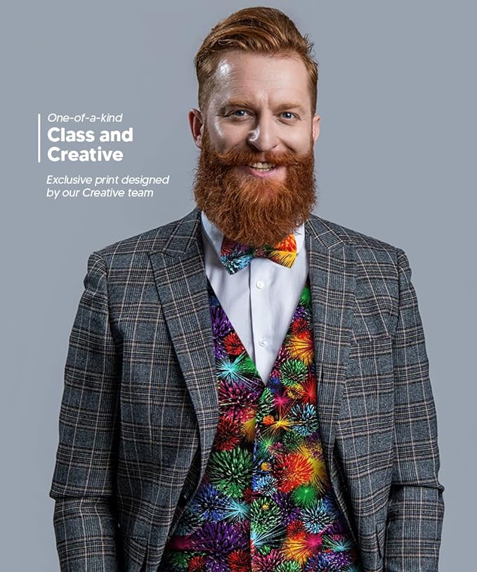 Vittorio Farina Men's Mardi Gras Satin Vest and Bow Tie Set - Mardi 6: Harlequin - Vest Set - Vittorio Farina