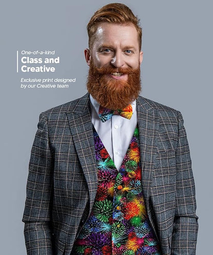 Vittorio Farina Men's Mardi Gras Satin Vest and Bow Tie Set - Mardi 6: Harlequin - Vest Set - Vittorio Farina