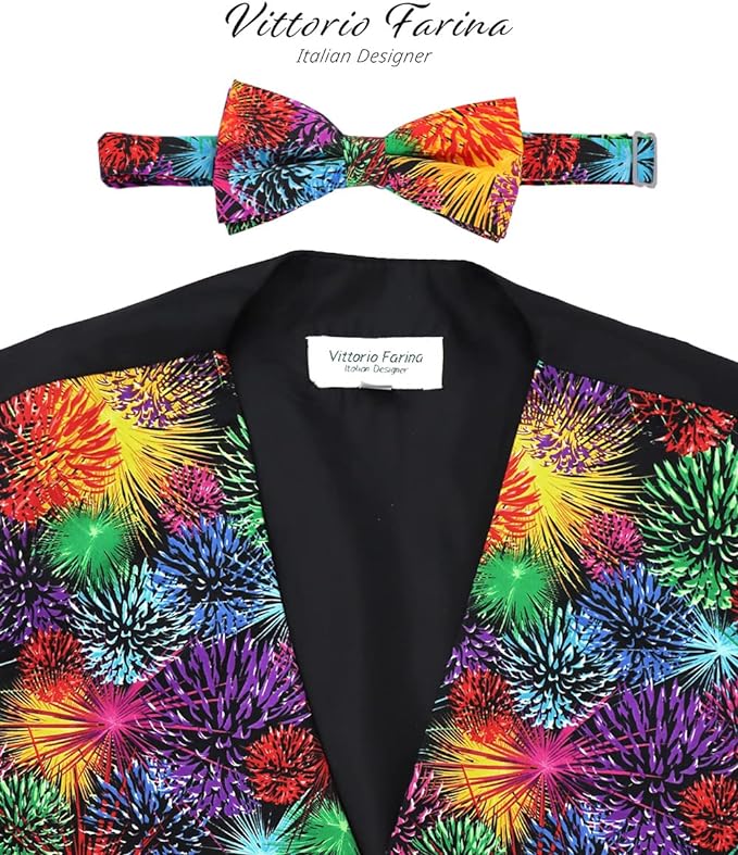 Vittorio Farina Men's Mardi Gras Satin Vest and Bow Tie Set - Mardi 6: Harlequin - Vest Set - Vittorio Farina