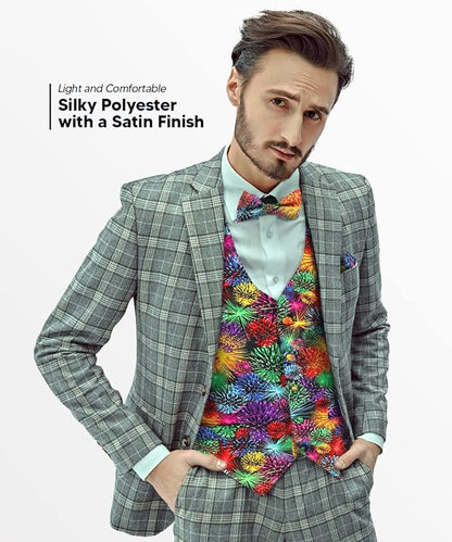 Vittorio Farina Men's Mardi Gras Satin Vest and Bow Tie Set - Mardi 6: Harlequin - Vest Set - Vittorio Farina