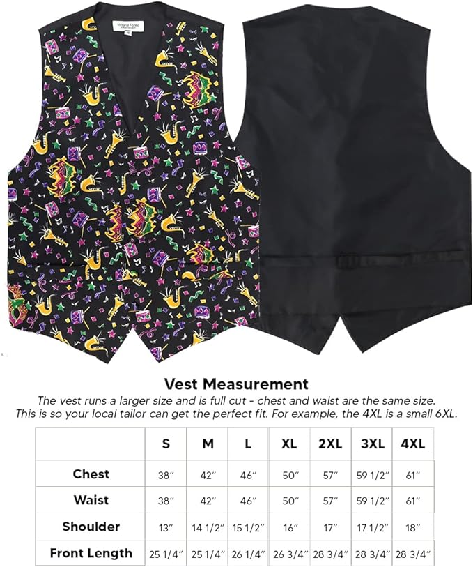 Vittorio Farina Men's Mardi Gras Satin Vest and Bow Tie Set - Mardi 8: Vibrant Colorful Celebration - Vest Set - Vittorio Farina