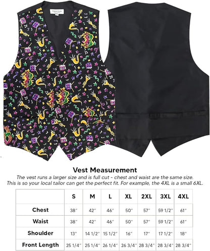 Vittorio Farina Men's Mardi Gras Satin Vest and Bow Tie Set - Mardi 8: Vibrant Colorful Celebration - Vest Set - Vittorio Farina