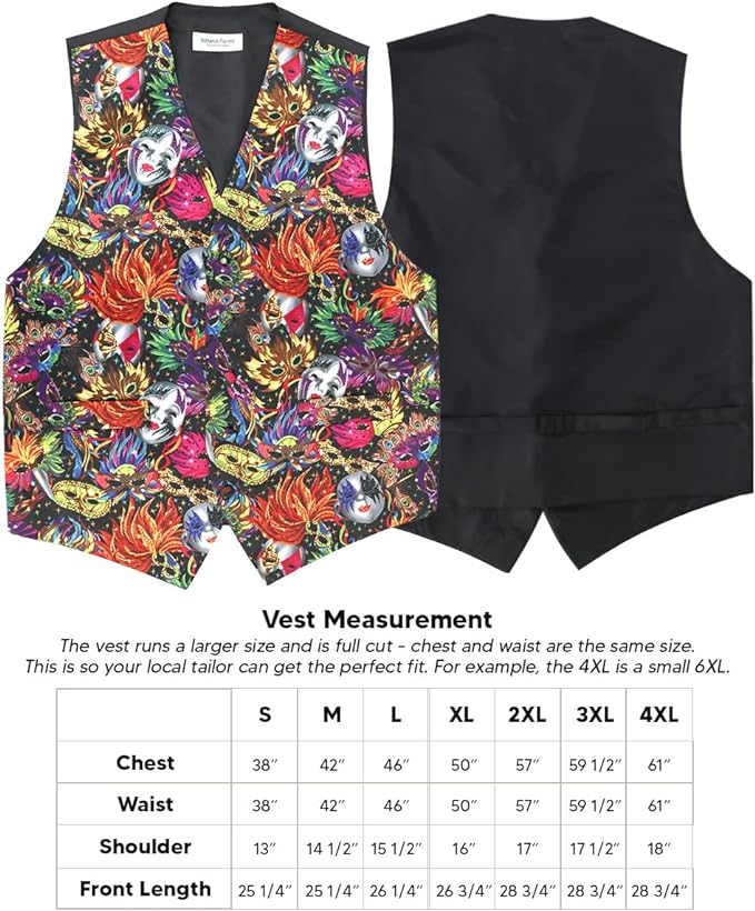 Vittorio Farina Men's Mardi Gras Satin Vest and Bow Tie Set - Mardi Original: Vibrant Party Mask - Vest Set - Vittorio Farina