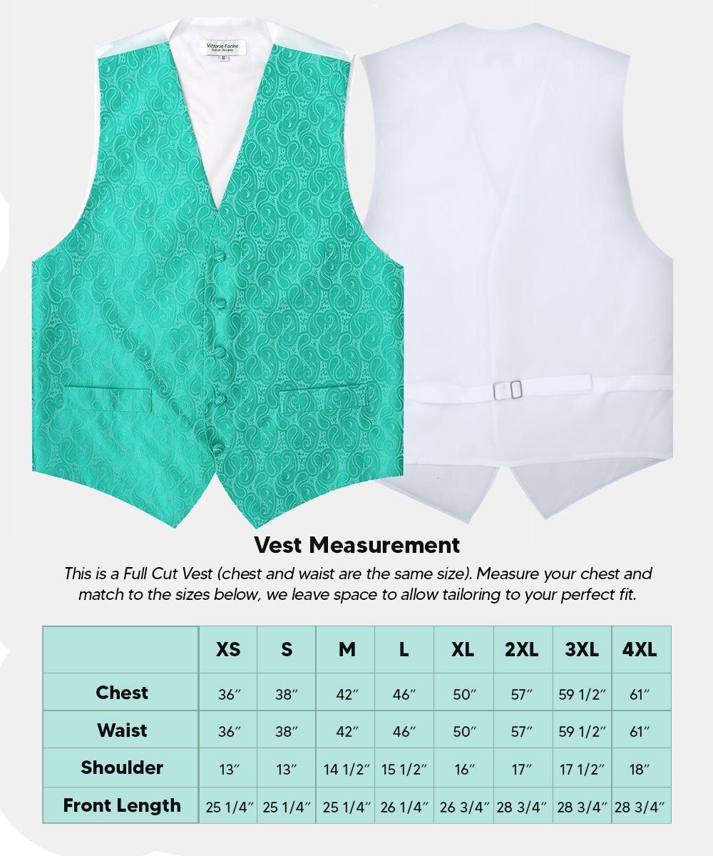 Vittorio Farina Men's Mint Woven Paisley Vest, Necktie, Bow Tie and Pocket Square Set (White Back) - Aqua - Vest Set - Vittorio Farina