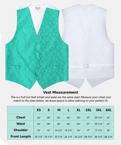 Vittorio Farina Men's Mint Woven Paisley Vest, Necktie, Bow Tie and Pocket Square Set (White Back) - Aqua - Vest Set - Vittorio Farina