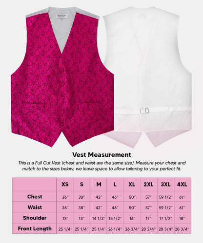 Vittorio Farina Men's Mint Woven Paisley Vest, Necktie, Bow Tie and Pocket Square Set (White Back) - Hot Pink - Vest Set - Vittorio Farina