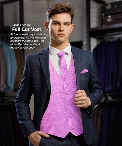 Vittorio Farina Men's Mint Woven Paisley Vest, Necktie, Bow Tie and Pocket Square Set (White Back) - Lavender - Vest Set - Vittorio Farina