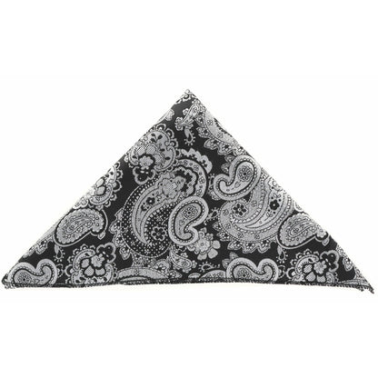 Vittorio Farina Men's Paisley Design Microfiber Pocket Square - Black and Gray Paisley - Pocket Square - Vittorio Farina