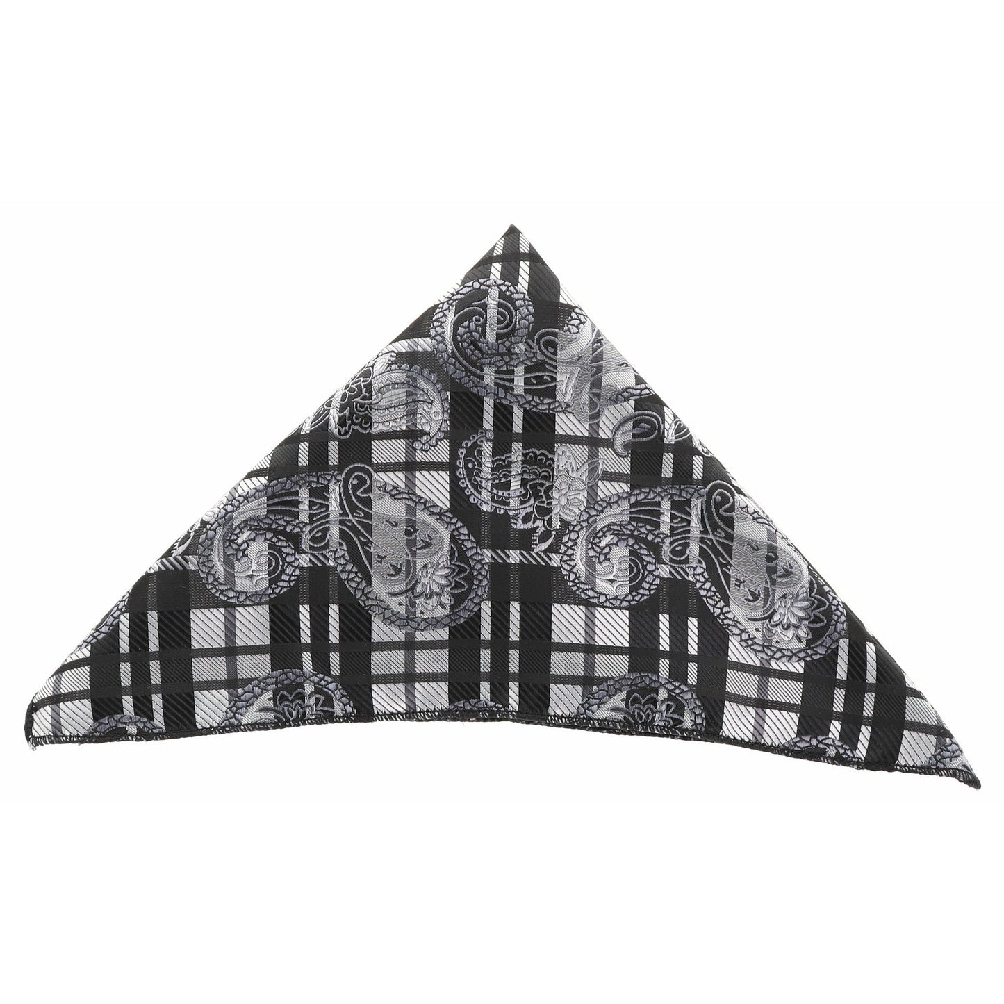 Vittorio Farina Men's Paisley Design Microfiber Pocket Square - Black and White Plaid Paisley - Pocket Square - Vittorio Farina